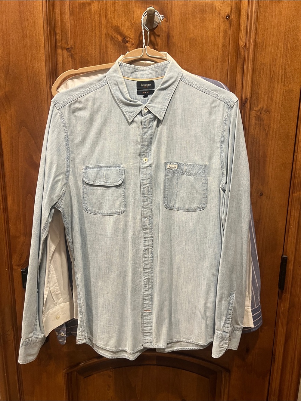 Faconnable Light Blue Denim Button-Down Shirt - Men's Two-Pocket